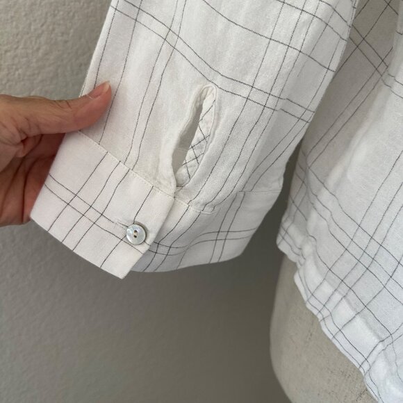 Vince Window Panel Popover Blouse Round Split Neck Linen Blend Lightweight Airy - Picture 9 of 16